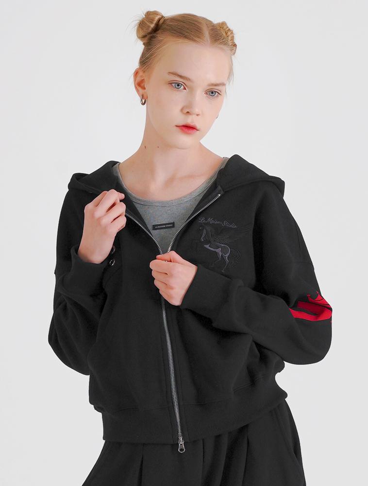 La Maison Studio Eyelet Seven Hoodie Zip-Up Black(Fcg1Zp696M)