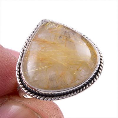 Natural Golden Rutile Gemstone 925 Solid Sterling Silver Jewelry Ring S.7 S6u06