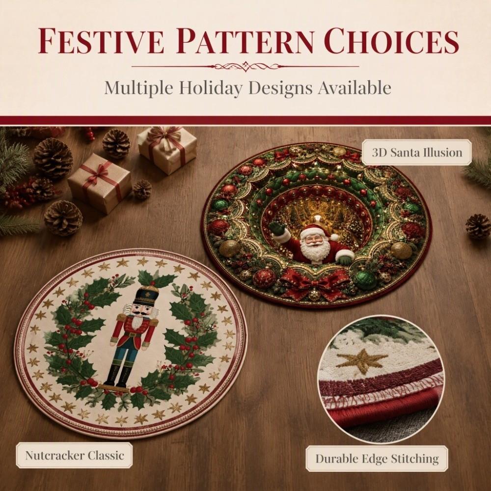 2D Flat Printed 3D Illusion Rug Santa Claus Xmas Home Decor Round Vortex Carpet  Indoor