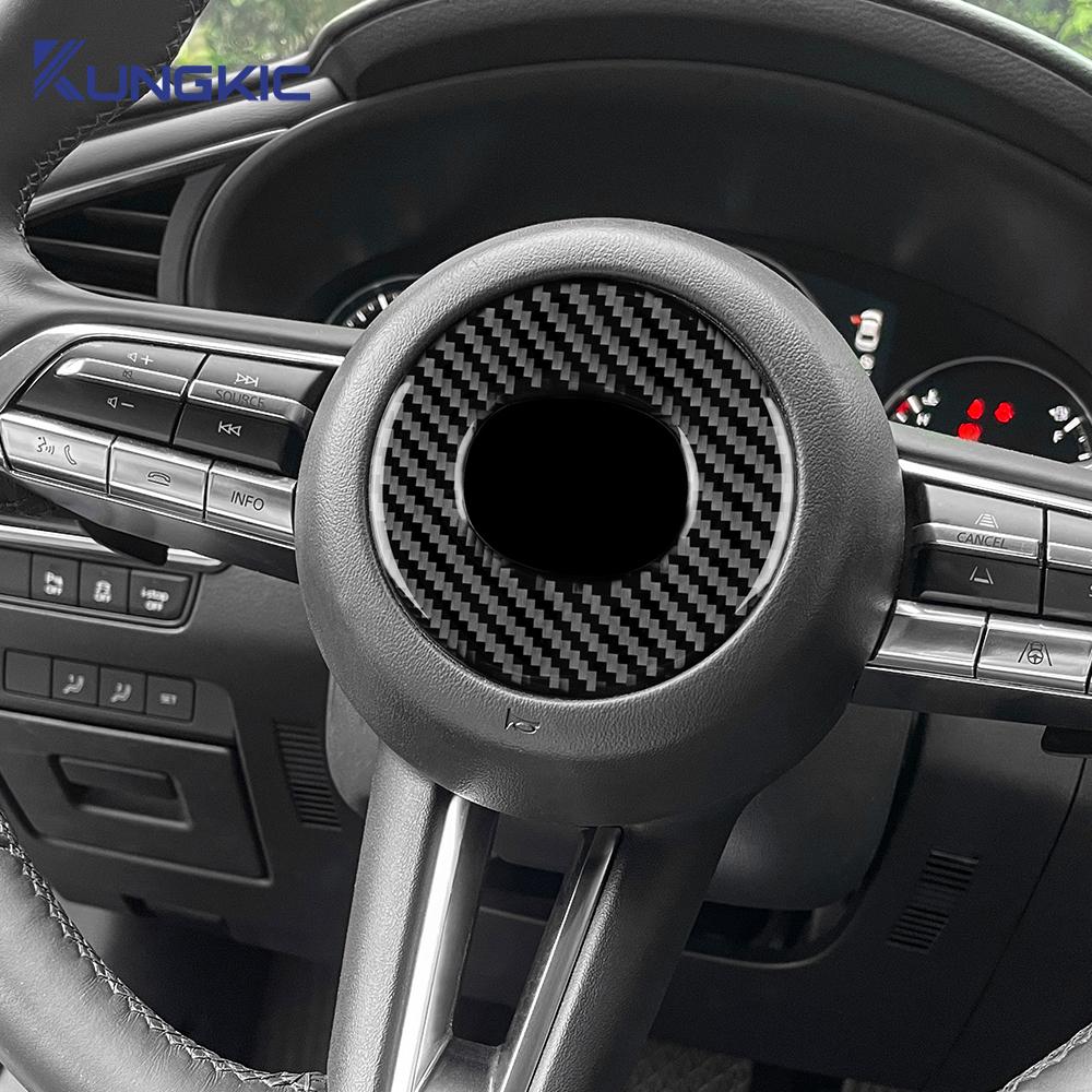 Real Soft Carbon Fiber Sticker For Mazda 3 Axela 2019-2025/CX-30 2020-2025/CX-50 2025-2025 Car Steering Wheel Center Trim