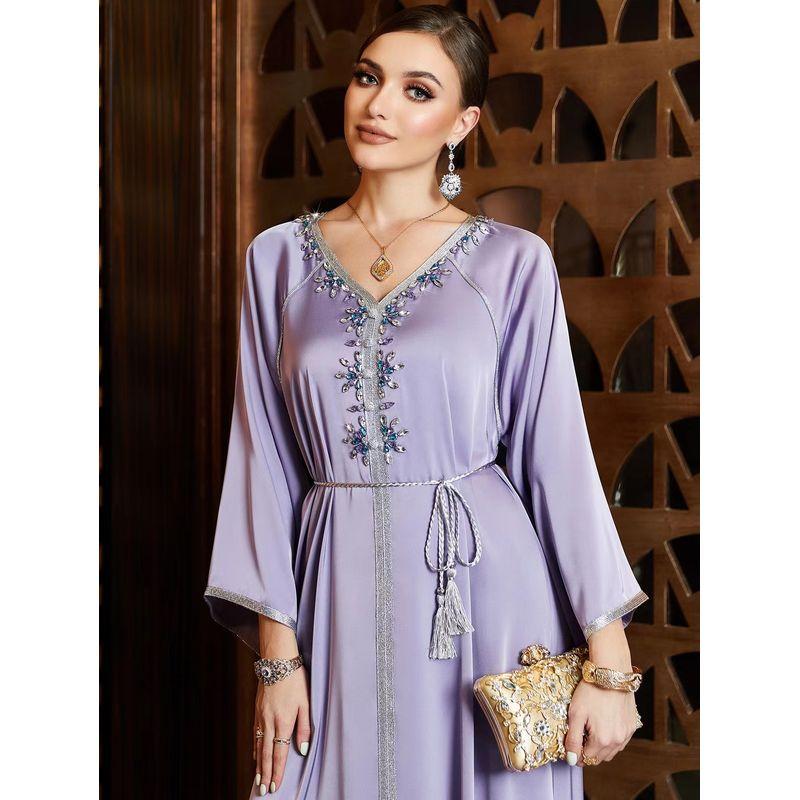 New Fashion V-neck Handmade Seam Drill Party Dress Hand Sewn Diamond V-neck Dress