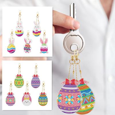 Peinture diamant de pâques à faire soi-même, porte-clés œuf de lapin, diamant à points simple face, pendentif décoratif, cadeau pour enfants