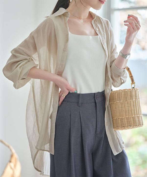 Kobe Lettuce Sheer Summer One Size Fits Voluminous Band Ecru Shirt, Women's, Sheer, Casual, Layered, Blouse, Solid, Simple, [C3967], All, Collar,