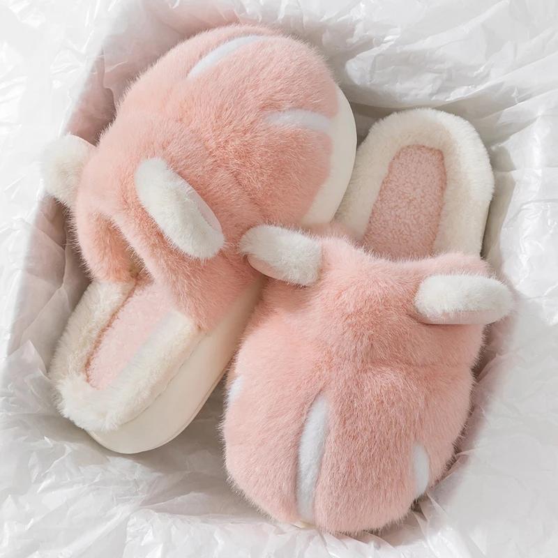 Fashion Platform Fluffy Slippers Women House Flats Cute Cartoon Designer Luxury Winter Shoes Girls Fashion Plush Casual Footwear Elegant