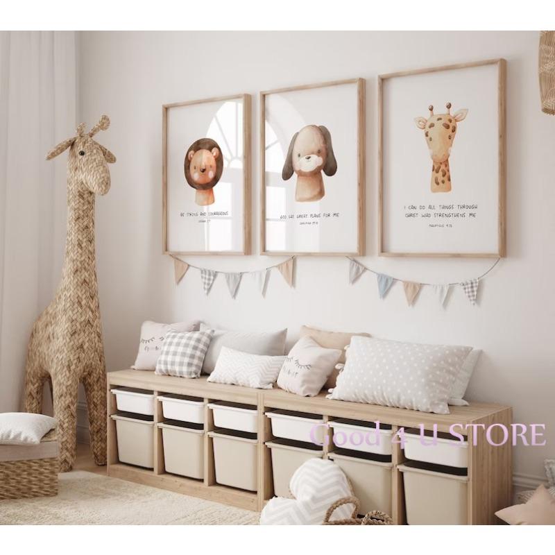 Cute Baby Animals Christian Bible Quotes Sheep Tiger Owl Poster and Prints Canvas Painting Wall Art Pictures Nursery Home Decor