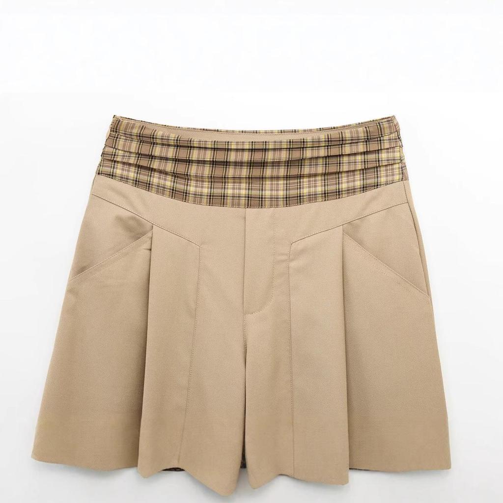 2025 Spring Women's Retro Plaid Patchwork Wide-Leg Pants