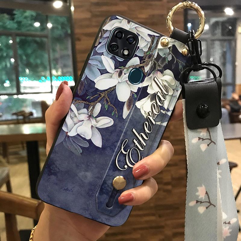 Flower Wrist Strap Phone Case For ZTE Blade 20 Dirt-resistant Lanyard Back Cover Soft Case Wristband Anti-dust Ring