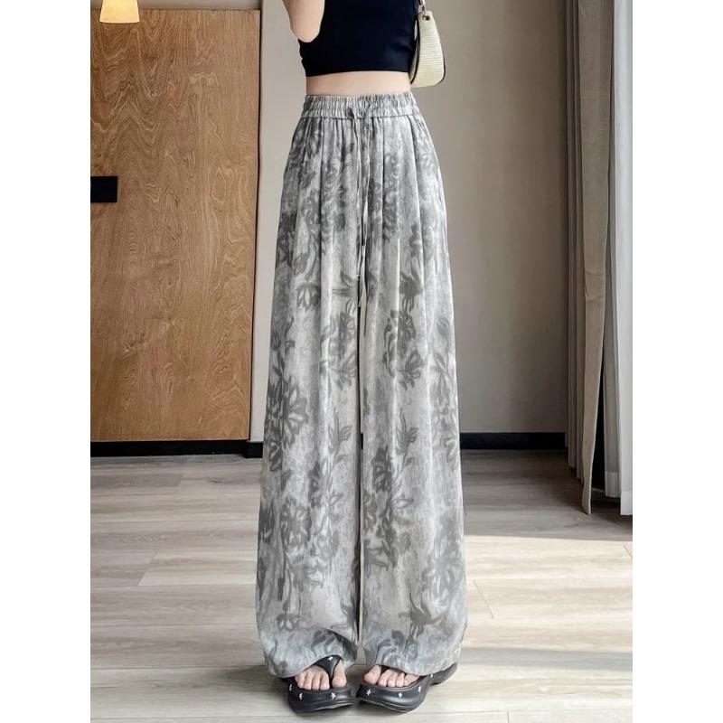 

Blue and white porcelain retro style printed pants lazy wind loose pendant casual pants versatile meat covering and thin floor pants No pocket average size (80-70 kg) светло-серый