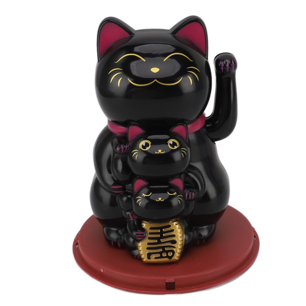 4.5in Solar Powered Smiling Cat Ornament Automatic Hand Waving Fortune Cat Ornament for Car Desktop