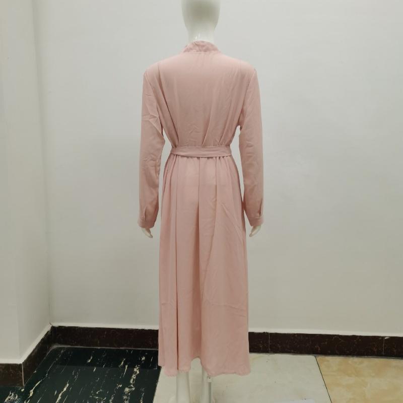 New Fashion Long Sleeve Plus Size Chiffon Dress Women Clothing Solid Button Up Lace-up Midi Loose Dress Woman Elegant Round Neck Casual Dresses 24772