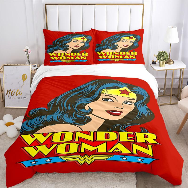 3pcs Wonder Woman, Superhero Cover Set,Soft Comfortable Duvet Cover,Guest Room (1*Duvet Cover + 2*Pillowcases, Without Core) Yy251024061
