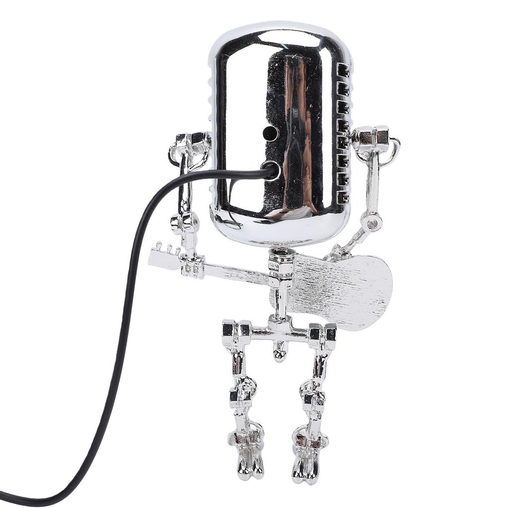 Yellow Guitar Microphone Desk Lamp USB Powered Vintage Microphone Guitar Robot Lamp for Music Lovers