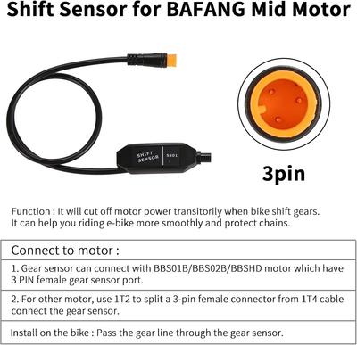 Bafang Gear Shift Sensor for BBS01 BBS02 BBS02B BBSHD Mid Drive Motor eBike Accessory Extend Three Pin 1T2 Waterproof Cable
