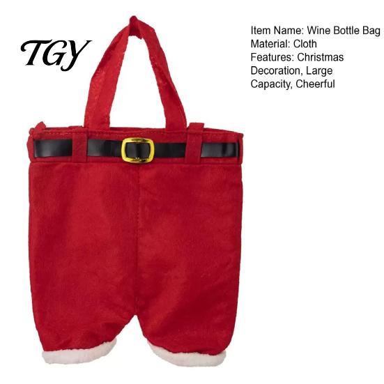 Santa Claus Pants Gift Holders Shaped Christmas Candy Bag, Large Wine Bottle Holder with Festival Pouches Handle, Holiday Treat Tote for Party