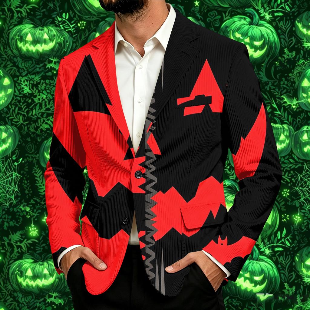 Men's Corduroy Business Casual Jacket with Halloween Print