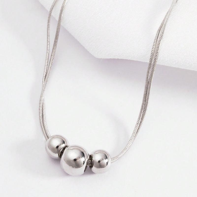 1pc Gold Stainless Steel Ball Design Necklace with Vintage Multilayered Beads, Hip Hop Style Personalized Clavicle Chain, Elegant Necklaces
