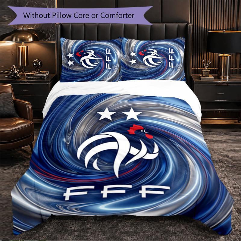 Frankreich Fußball Muster 3-teiliges Bettwäsche-Set Weiche Mikrofaser Bettbezug mit Kissenbezügen für Schlafzimmer