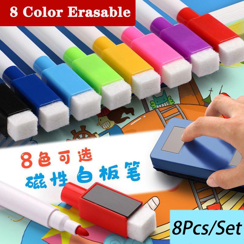 8pcs Magnetic Erasable Whiteboard Pen 8 Color Options Numbering Stationery Office Teaching Supplies For Blackboard Student Note