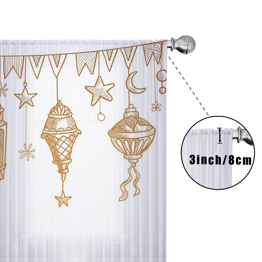 1PCS white background gold border starry moon lantern curtain   Ramadan festival style   living room bedroom   translucent curtain