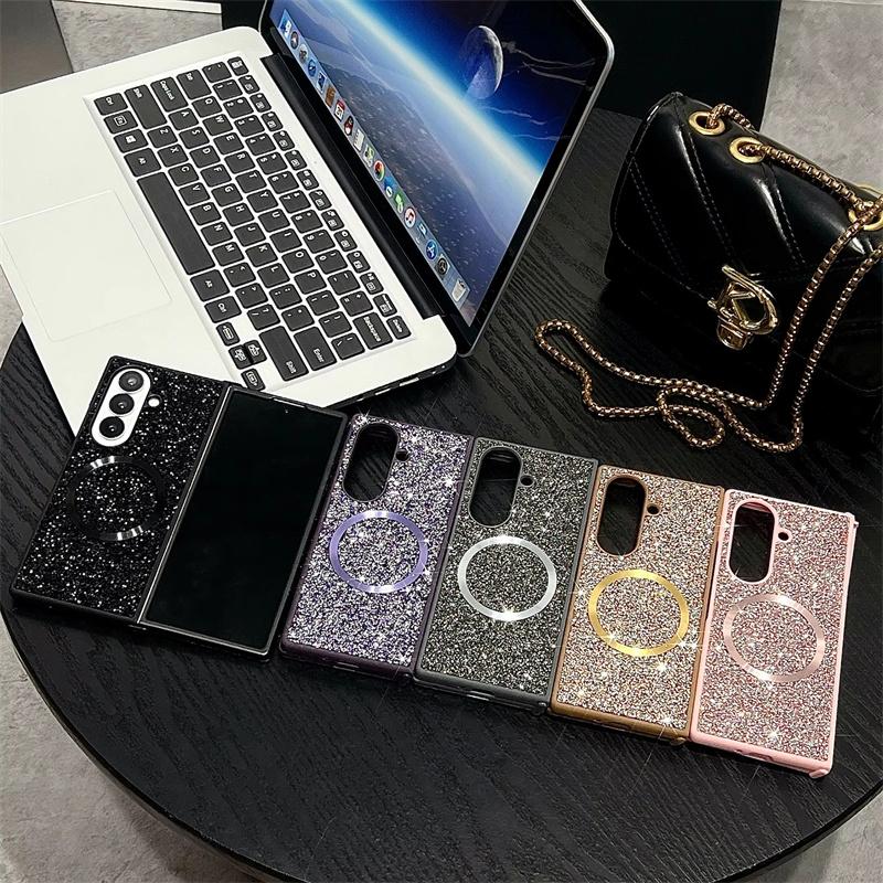 Luxuriöse Magnetische Strass Diamant Handyhülle Für Samsung Galaxy Z Fold 7 6 5 4 3 5G Magsafe Die Glänzende Diamant Stoßfeste Abdeckung