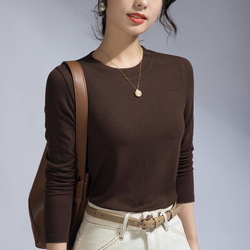 

Шерстяная базовая футболка женская летняя новая внутренняя высококлассная черная футболка с круглым вырезом вязаный свитер топ XXXL темно-коричневого