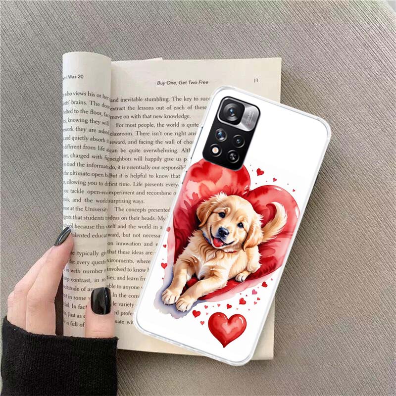 

Lovely Puppy Heart Dogs Phone Case For Redmi Note 13 12 Pro Plus 14 15 Pro 5G 11 11T 11E 11S 10 Pro 10S 9 9S Cover Cell Clear TP Redmi Note 11T Pro