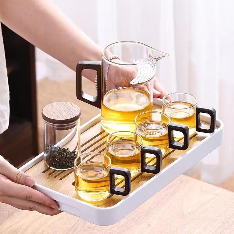 Glass Travel Tea Set with Wooden Handle 6-Piece Set