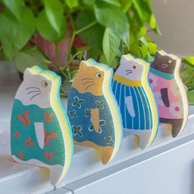 Japanese Cat Dishwashing Sponge 1Pcs Kawaii Kitten Dish Cloth Sponge Wipe Household Scouring Pad Kitchen Gadget Accessories