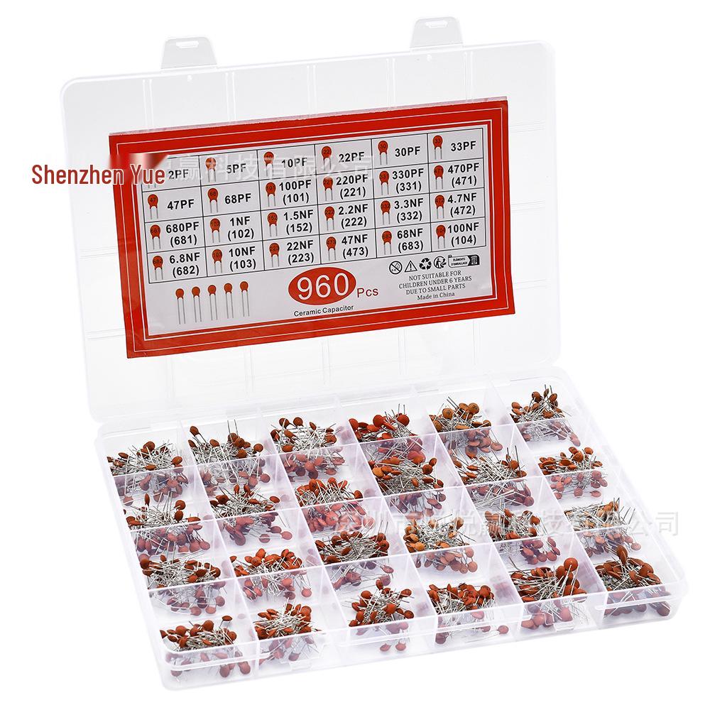 960PCS Chip Ceramic Capacitor Box, 24 Values (2pF-100nF), 40 Pieces Each