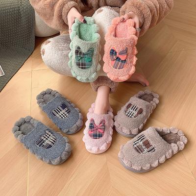 2025 New Autumn and Winter Plush Bow Cotton Slippers Women's Plush Thickened Non-slip Warm Can Be Worn Outside Women's Cotton Mop