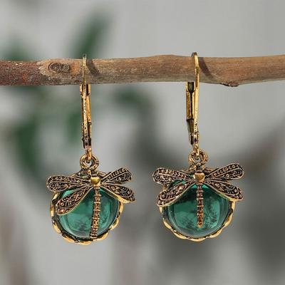 Metall Libellen Anhänger Ohrringe Schnitzmuster Vintage Eingerichteter Mondstein Hängeohrringe Hängeohrringe Vintage Libellen Ohrringe