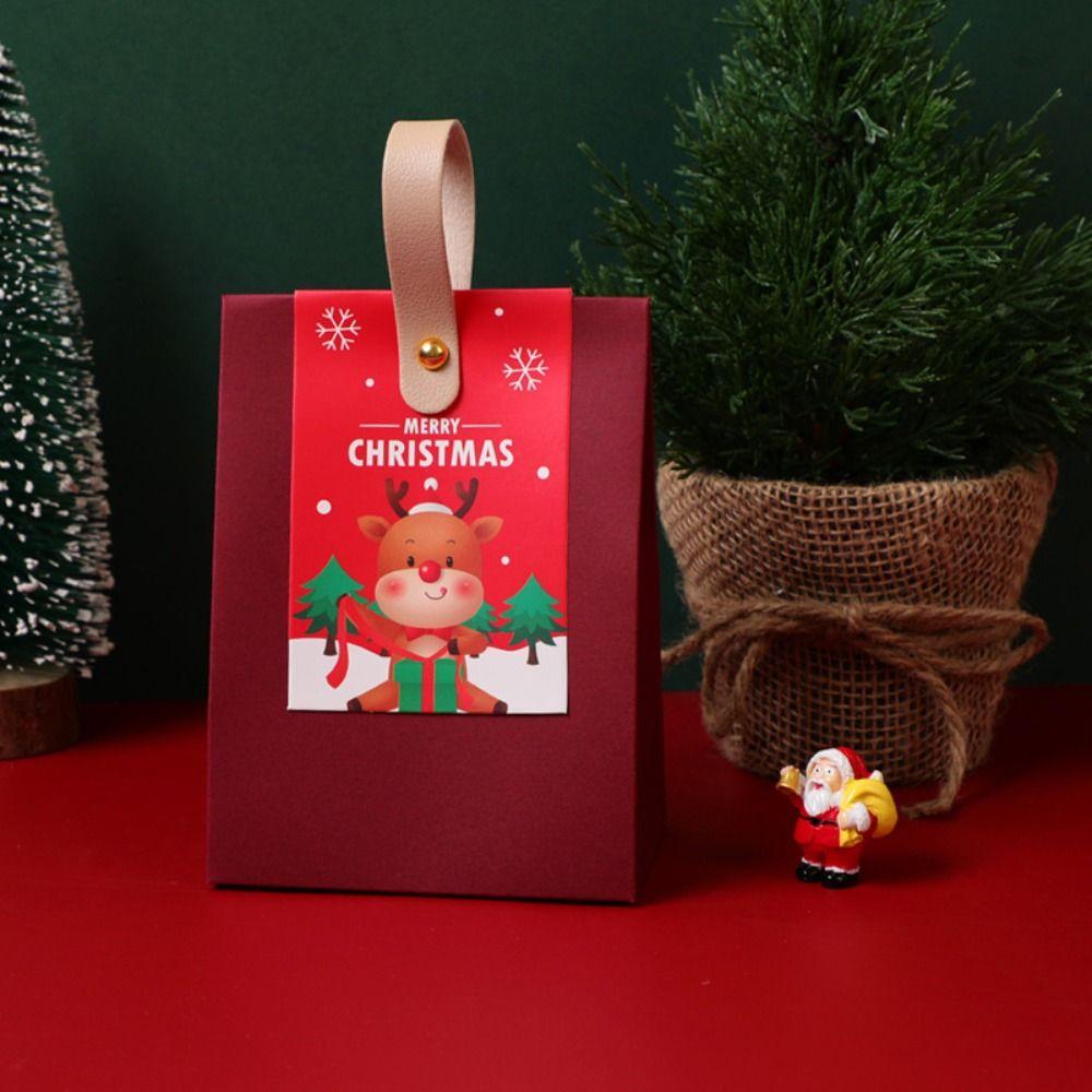 10Pcs Paper Christmas Gifts Bag Red Christmas Candy Gift Box Simple Gifts Wrap Handbag  Children