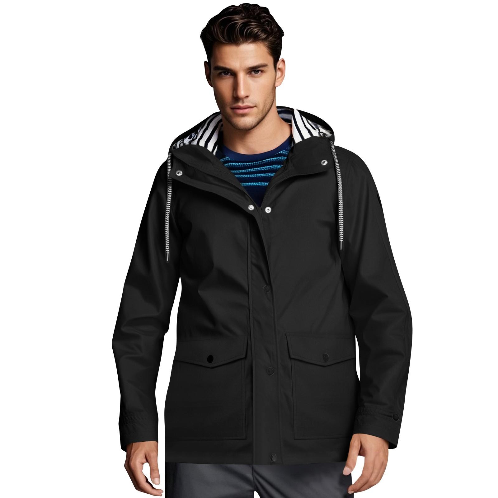 

Men Solid Stripe Rain Jacket Outdoor Plus Waterproof Hooded Raincoat Windproof L чорний