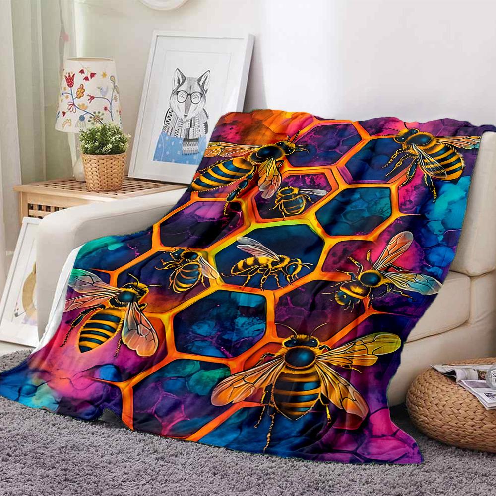 1pc Bee Hive Blanket, Lightweight Flannel Throw Blanket for Sofa, Bed, Travel, Camping, Living Room, Office, Couch069