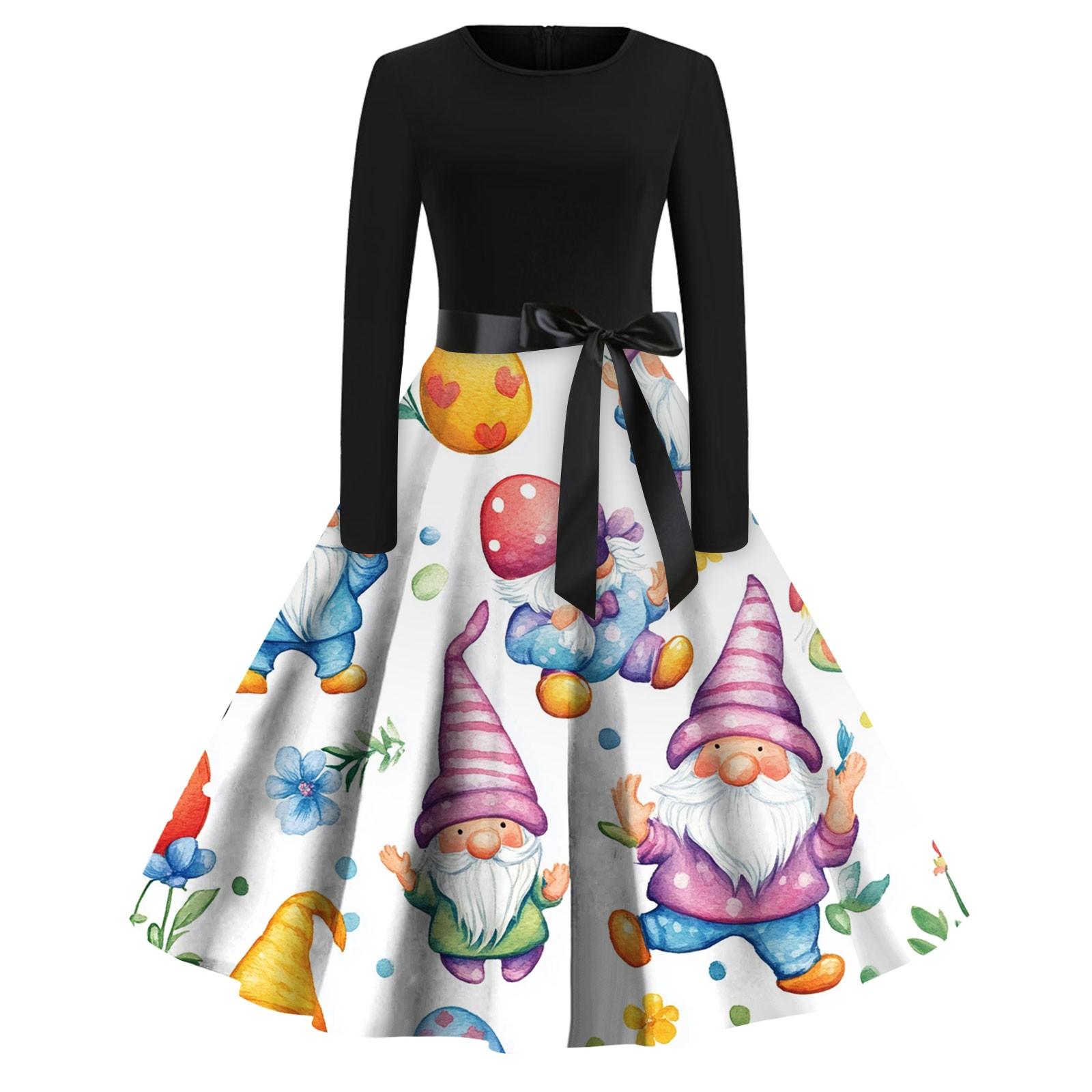 

Женские платья модные повседневные облегающие платья с круглым вырезом и принтом на Пасху с длинным рукавом XL