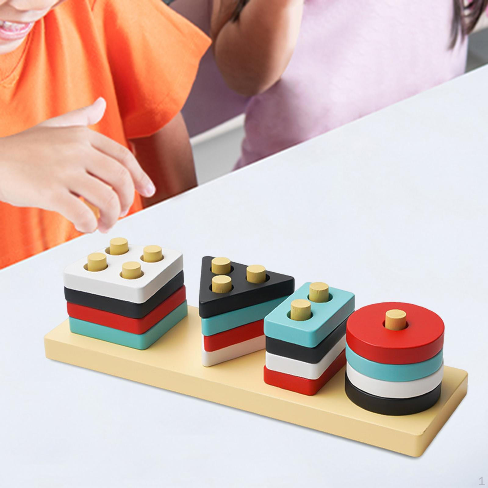 

Montessori Wooden Sorter Stacking Toy, Shape Educational Learning Toy for Preschool Children Rectangle Colorful