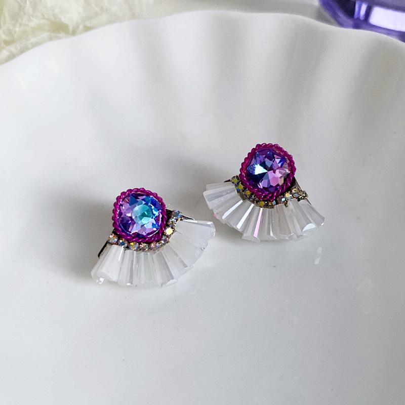 

Ретро Фіолетові Сережки з Квіткою, Діамантовою Китицею - Пусети зі Срібною Голкою для Елегантних Жінок