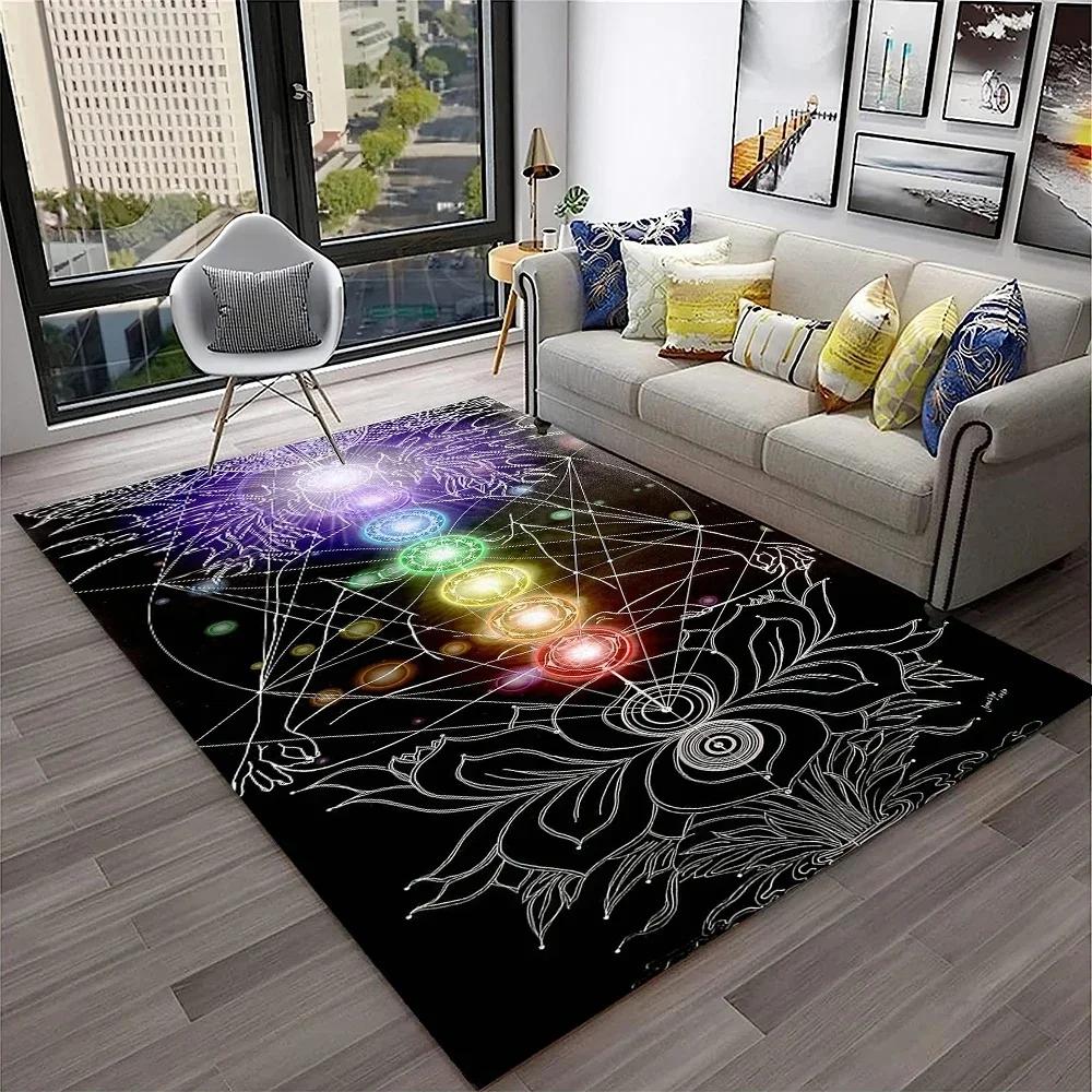 Naturalize Yoga Meditation Floor Mat with Rainbow 7 Chakra Design Soft Non-Slip Carpet for Living Room Stylish Rug for Bedroom
