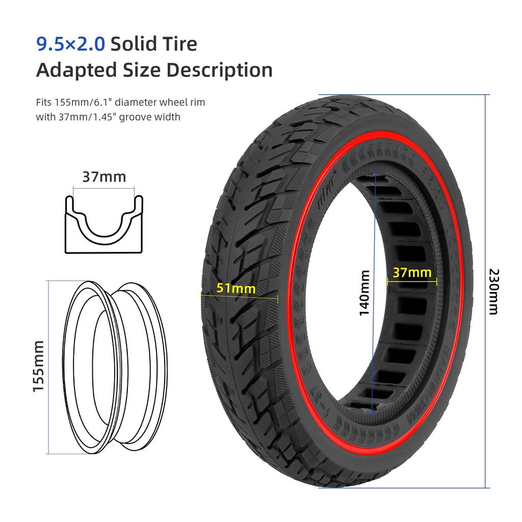 Ulip 9.5*2.0 solid tire with red circle for xiaomi and 8.5 inch scooters