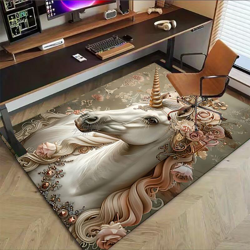 1PC Unicorn Flowers Extra Large Non Slip Floor carpet, Office, family, bedroom Large Area Rug Indoor Rugs, Vibrant Colors