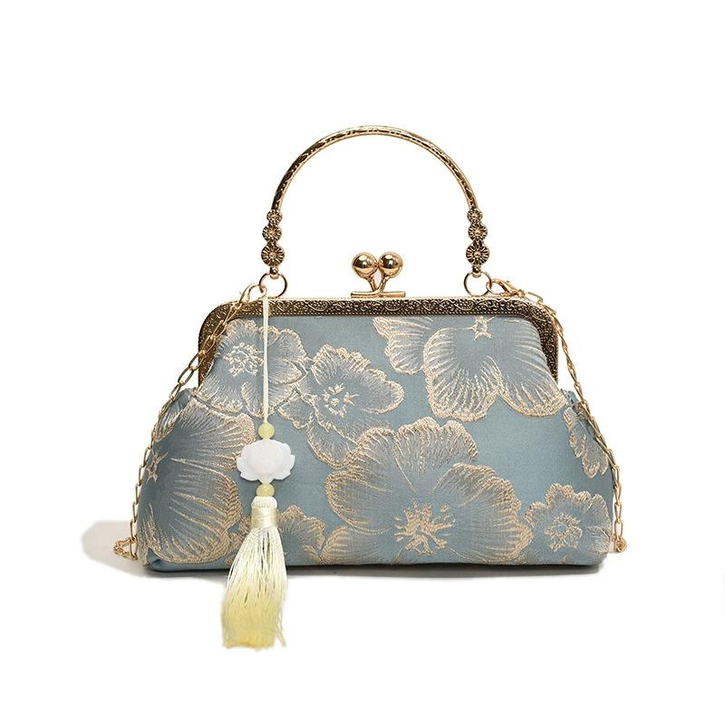 Umhängetasche im chinesischen Stil mit Stickerei Elegante Handtasche Retro Kleine quadratische Tasche Hochzeitsparty Luxus Designer Damen Abendclutch