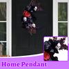 Halloween Wreath with Black Artificial Maple Leaves and Colorful Flowers Front Door Hanging Decor for Holiday