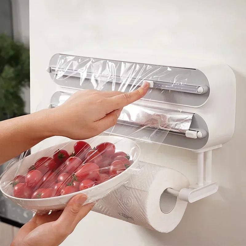 Dispenser per Pellicola da Parete Taglierina per Pellicola Estensibile Alimentare e Foglio di Alluminio Magnetico 2 in 1 Portarotolo Scatola Dispenser per Pellicola di Plastica Accessori da Cucina
