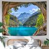 Nature Mountain Forest Tapestry Sage Green Tree Stream Wall Tapestry for Bedroom Aesthetic Lush Woodland Landscape Small