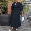 VONDA S-5XL Women V Neck 3/4 Sleeve Slim Waist Elegnat Casual Maxi Dress