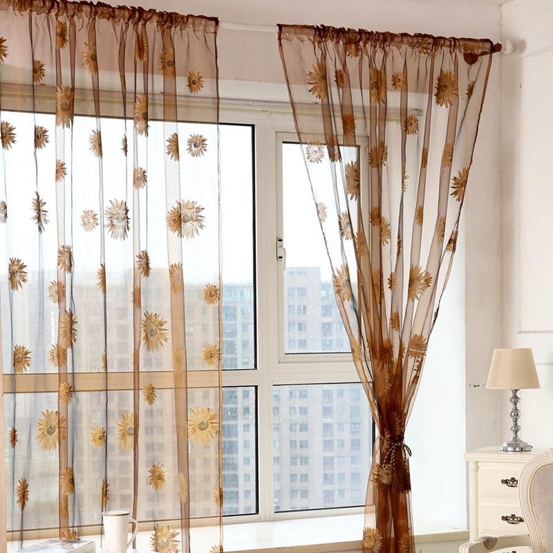 100x200cm Sunflower Printed Tulle Curtains Home Living Room Window Panels Drapes Sheer Voile Tulle Home Window Decorations