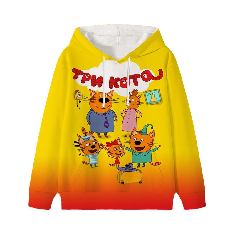 

Толстовка с капюшоном Three Kittens E-cat Family для детей, милая детская осенняя толстовка с рисунком манги, детская одежда для девочек и мальчиков, толстовки с капюшоном 100 слоновая кость