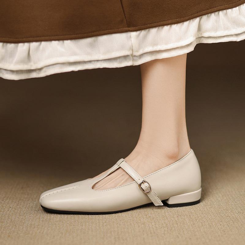 Four Seasons Wear Women's Flat Shoes Casual Square Head Single Shoes Women's Solid Color Low Heel Large Size Shoes Sleeve Square Heel New Women's Shoe
