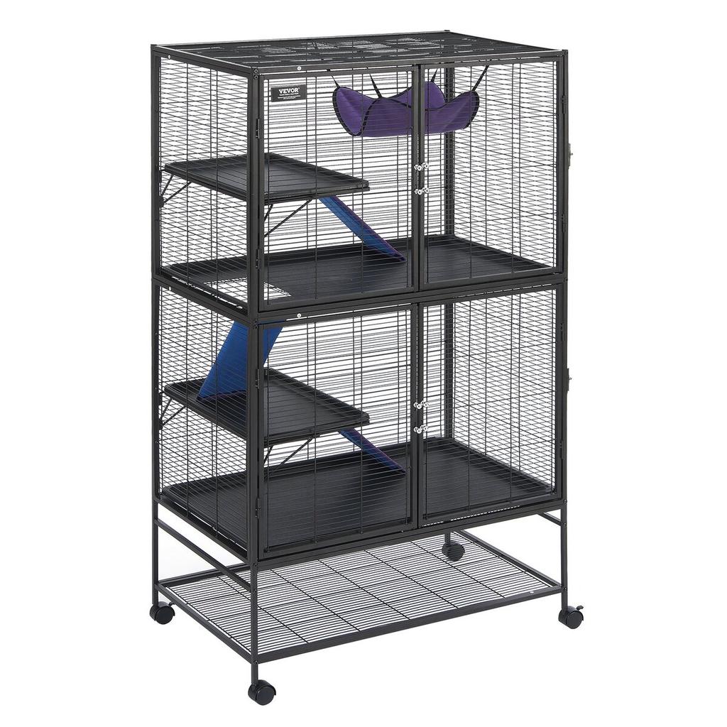 64.6" Metal Small Animal Cage 4-Tier Rolling Ferret Cage with Tray 3 Ramps