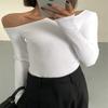 Womens Black Long Sleeve Slim Fit Off Shoulder Top Milk Silk Base Layer T-Shirt Elegant Casual Wear